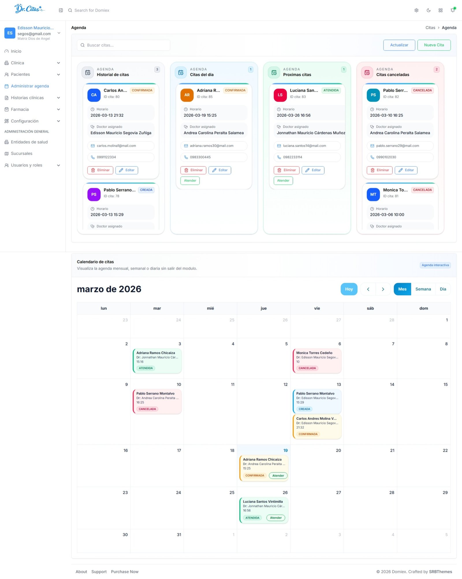 Sistema para cl&iacute;nicas: citas, pacientes y dashboard